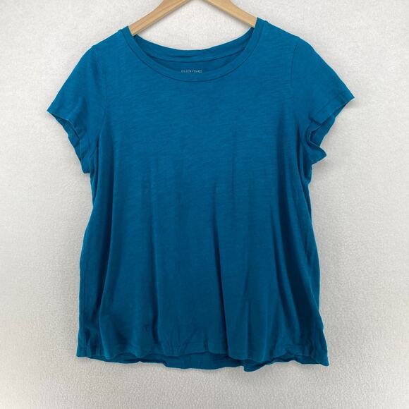 EILEEN FISHER Top M Slub Organic Cotton Jersey Crewneck Short Sleeve Basic Blue - Picture 1 of 11